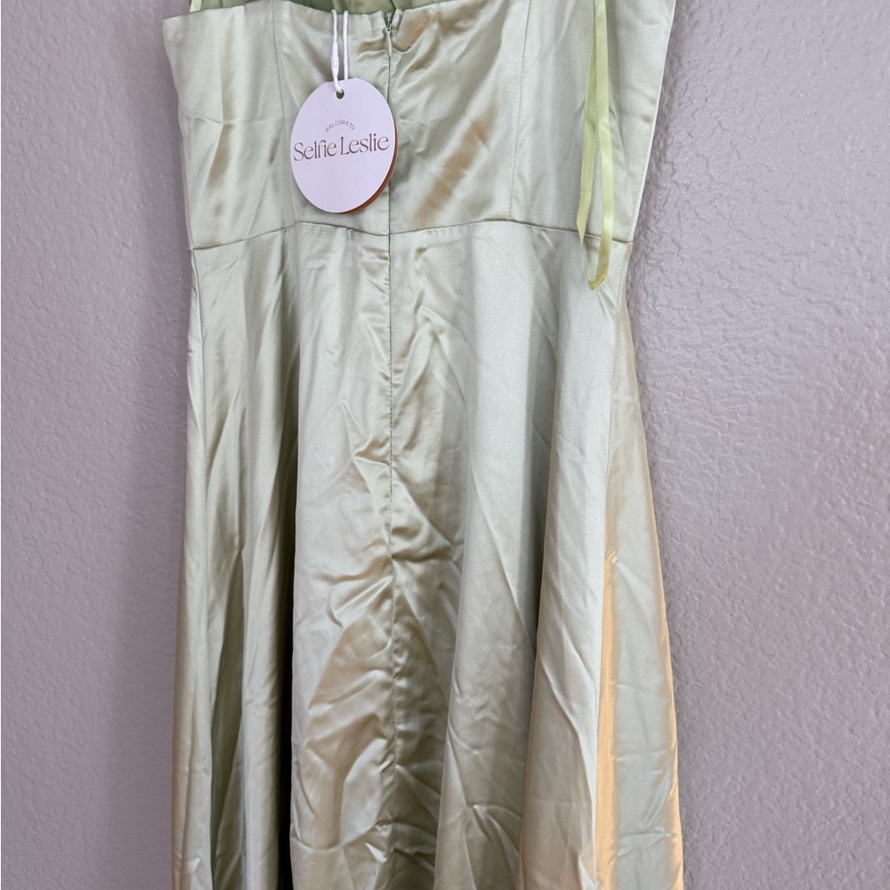 Selfie Leslie Belle De Jour Flounce Hem Midi Dress Pistachio Sage High Low Dress - Picture 6 of 8